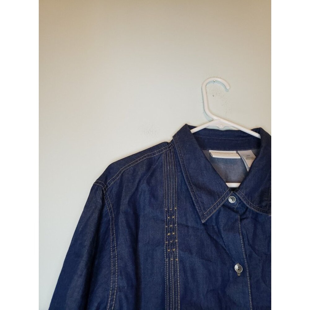 Liz Claiborne Woman Plus 18W Blouse Medium Wash Chambray Blue 100% Cotton Button - Picture 4 of 6